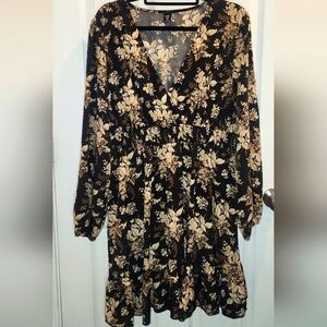 SHEIN Tan Ruffled Tiered Long Sleeve Sundress